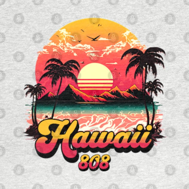 Hawaii 808 Vintage Retro Sunset by Worldengine